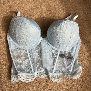 Victoria’s Secret Very Sexy Lace Push-Up Longline Bustier 34A Blue Corset